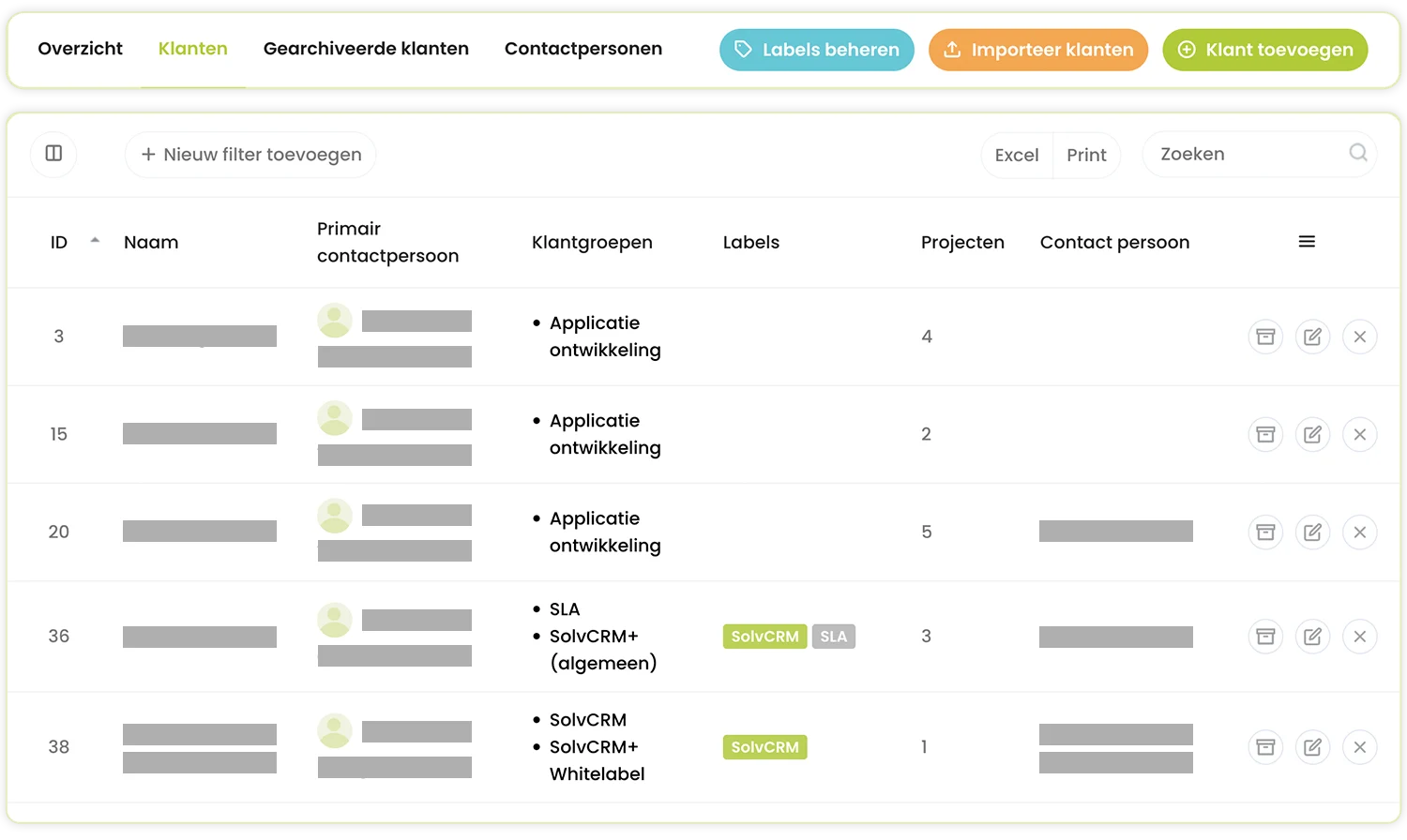 SolvCRM+ relatie- en klantoverzicht