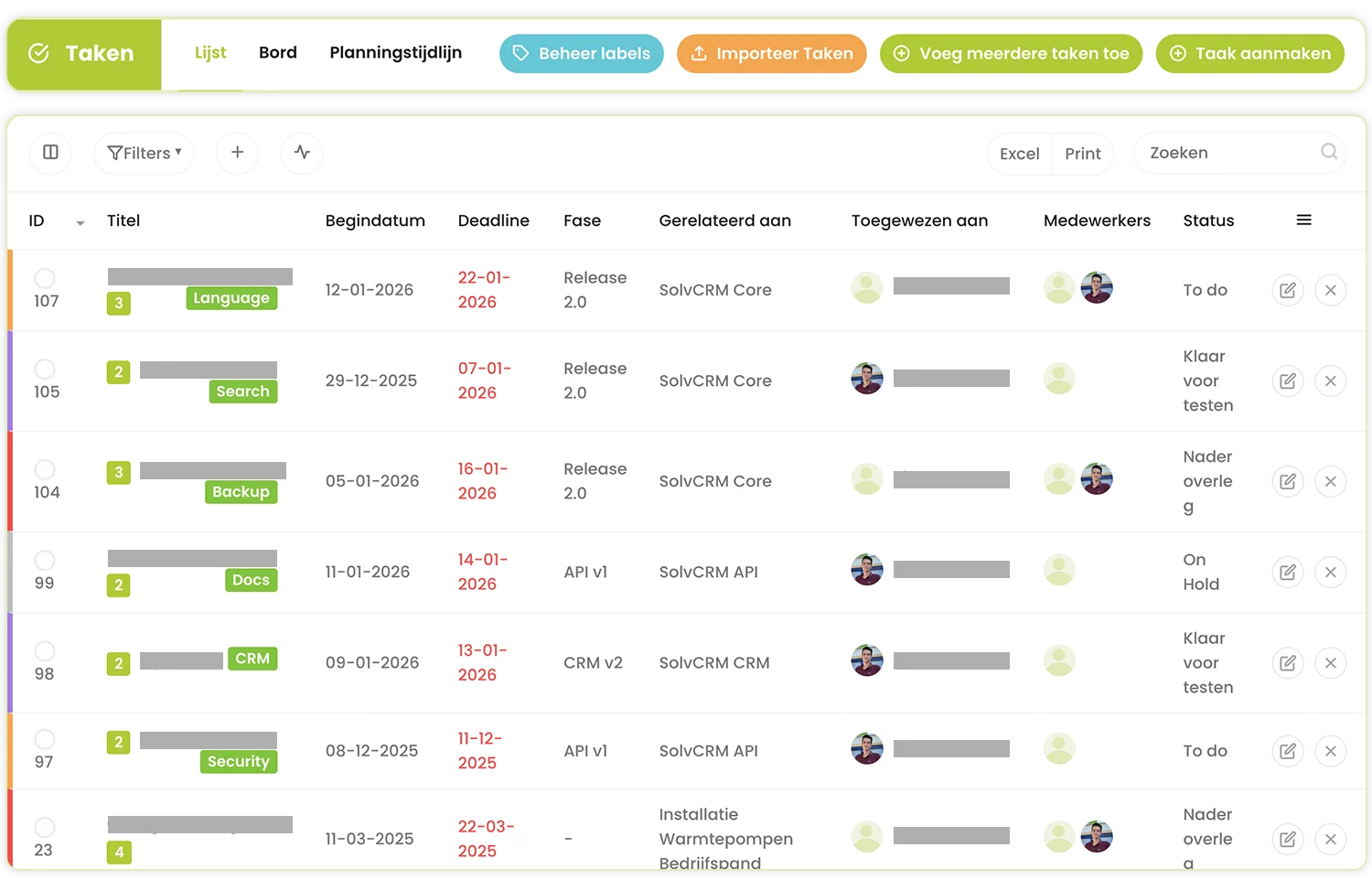 SolvCRM+ planning en takenoverzicht